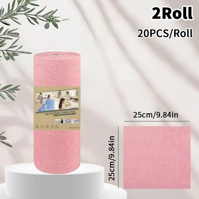 Tear-off Cleaning Cloth Roll Durable Reusable Dish Towel Kitchen Qme B Pink