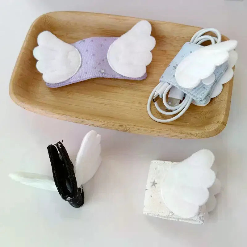 Sweet Angel Wing Fabric Data Cable Storage Clip Star Print Reusable Qme