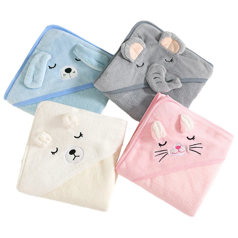 Soft Cartoon Animal Baby Hooded Bath Towel Swaddle Wrap Warm Newborn Qme