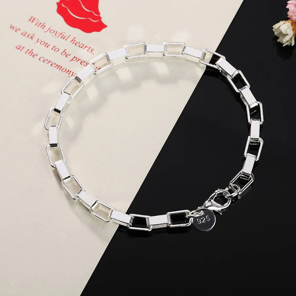Hot new 20cm 925 Sterling silver Classic long Square chain men's Bracelets Wedding party Wild Christmas Gift fashion Jewelry Qme