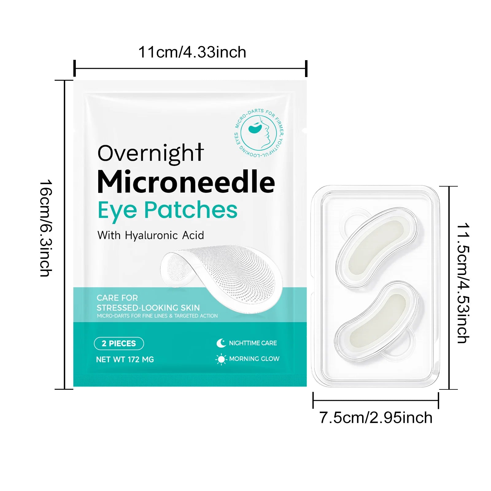 Microneedle Eye Patches Hyaluronic Acid 0.25mm Overnight Under Eye Mask for Dark Circles Fine Lines Hydrating Anti-Aging Eye Car Qme