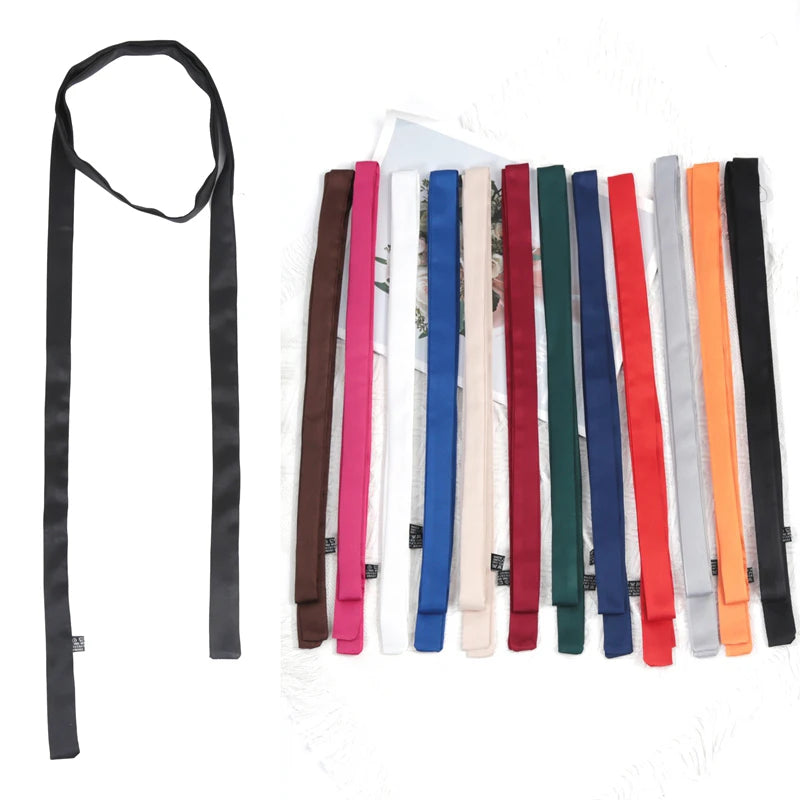 X Women Long Solid Skinny Silk-like Scarf Tie Anti-wrinkle Carves Qme