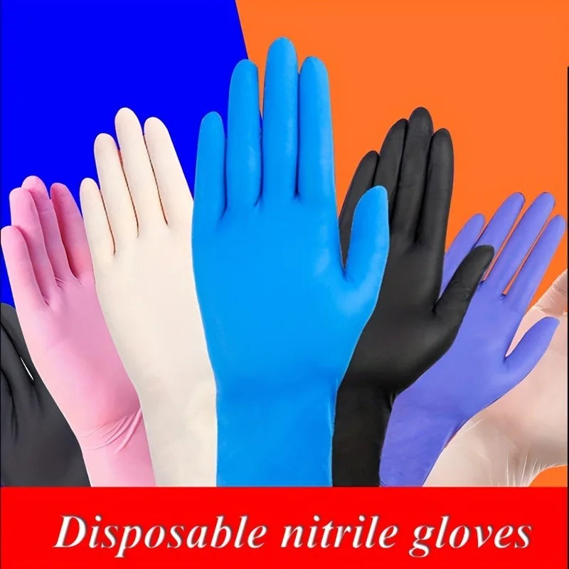 100PCS Disposable Nitrile Waterproof Gloves Dish Washing Kitchen Household Gloves Protective Gloves Multiple Colors Available Qme