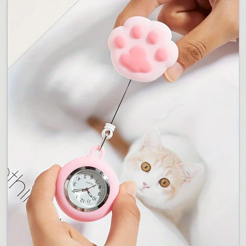 Cute Cat Paw Nurse Watch Brooch, Silicone With Clip, Retractable Telescopic Health Care Nurse Doctor Paramedic Medical Pocket Qme