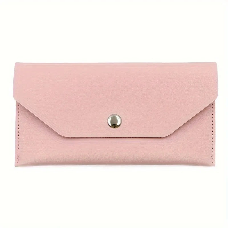 Men’s Ultra Thin Portable Cash Envelope Wallet Wear Resistant PU Leather Money Binder Organizer with Name Card Holder Qme Pink