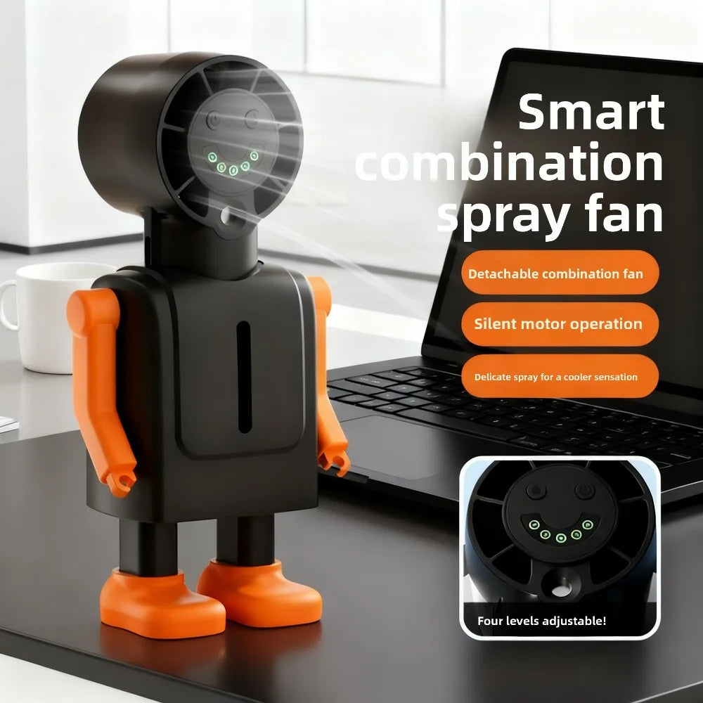 Misting Fan Portable Fan Cute Robot Rechargeable Mini Fan Handheld with Spray Cooling Mini Mist Hand Fan for Travel Outdoor Qme