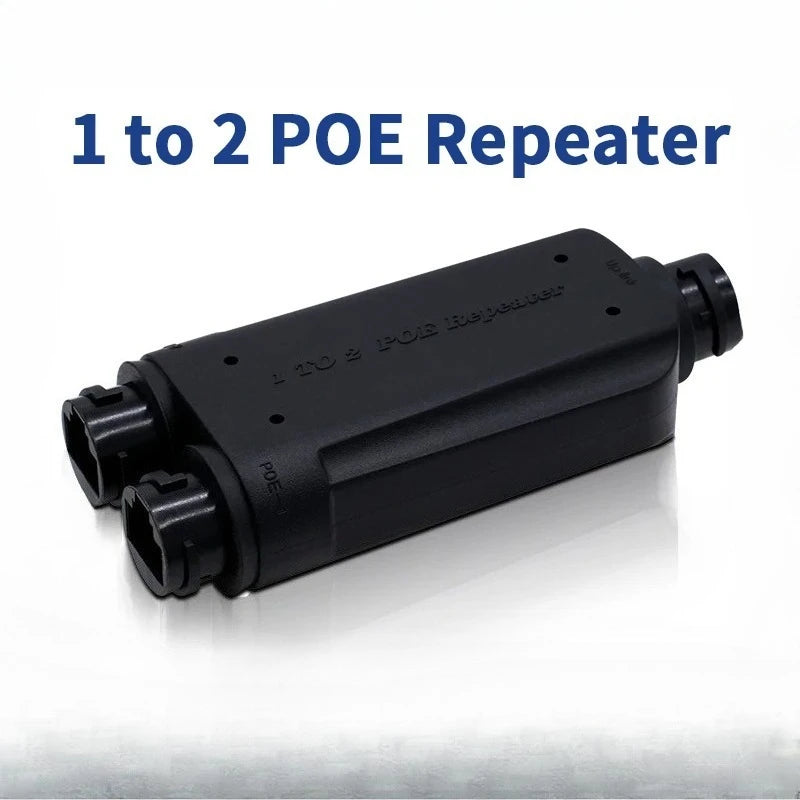 2 Port Waterproof POE Repeater IP66 10/100Mbps 1 to 2 PoE Extender with IEEE802.3af/at 48V Outdoor for POE Switch Camera Qme FS-012POE