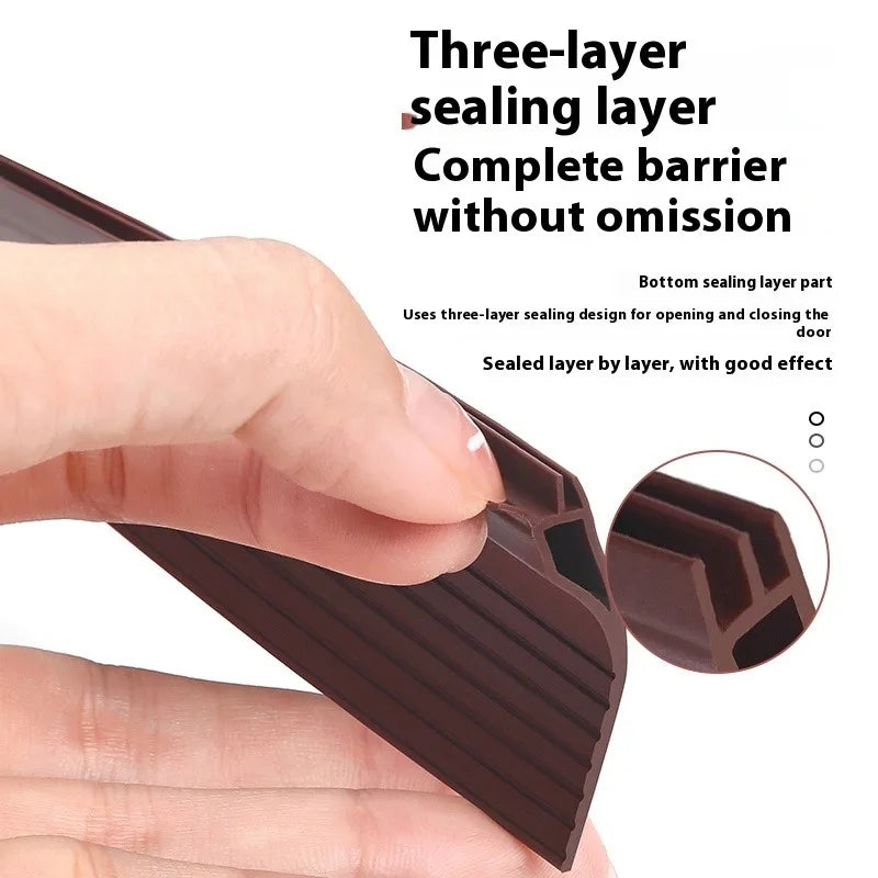 1M TPE Door Bottom Gap Sealing Strip Self-adhesive 3-layer Windproof Anti-Cold Noise Reduction Wearproof Window Weather Strip Qme