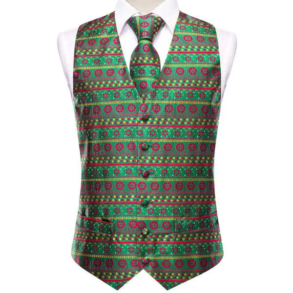 Christmas Colorful Men Vest Tie Pocket Square Cufflinks Set 4 Pieces Xmas Wedding Party Suit Accessories Gifts for Dad Boyfriend Qme MJTZ3075 XXL