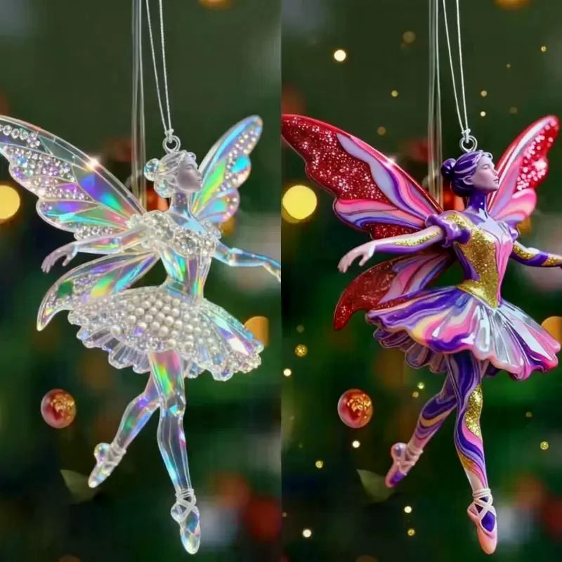 Sparkling 2D Acrylic Pendants Ballerina Simulation Christmas Tree Hangings Car Rearview Mirror Charm Decoration Ornaments Qme