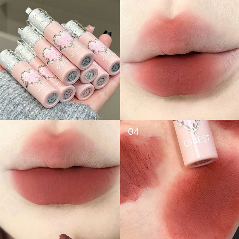 Qibest 4 Colors Velvet Lip Mud Matte Finish, Skin-Tone Enhancing Lip Tint, Versatile Nude Makeup, Budget-Friendly for Students Qme