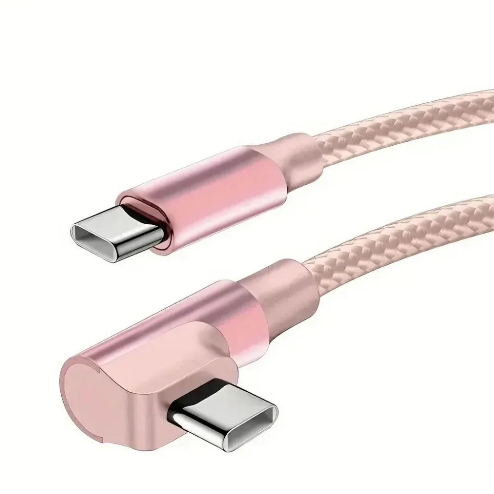 60W 90 Degree Elbow USB C Type C Fast Charging Cable for iPhone 17 16 15 Pro Max Samsung S25 S24 Xiaomi Redmi POCO OnePlus Oppo Qme Pink 2m