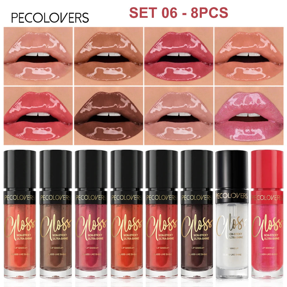 Shiny Plump Lip Gloss Tinted Pink Berry Nude Non-smudge Hydrating Qme SET 06