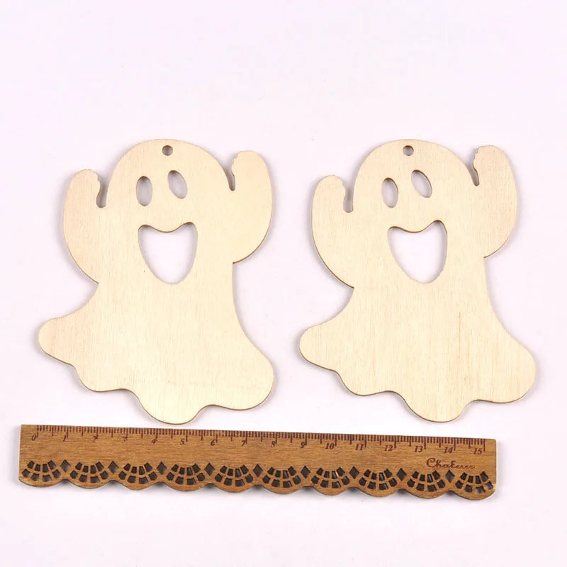 10Pcs 4.5-10cm Unfinished Halloween Decorations Bat/Spider/Ghost Wooden Crafts DIY Blank Hanging Ornaments Home Party Supplies Qme 4
