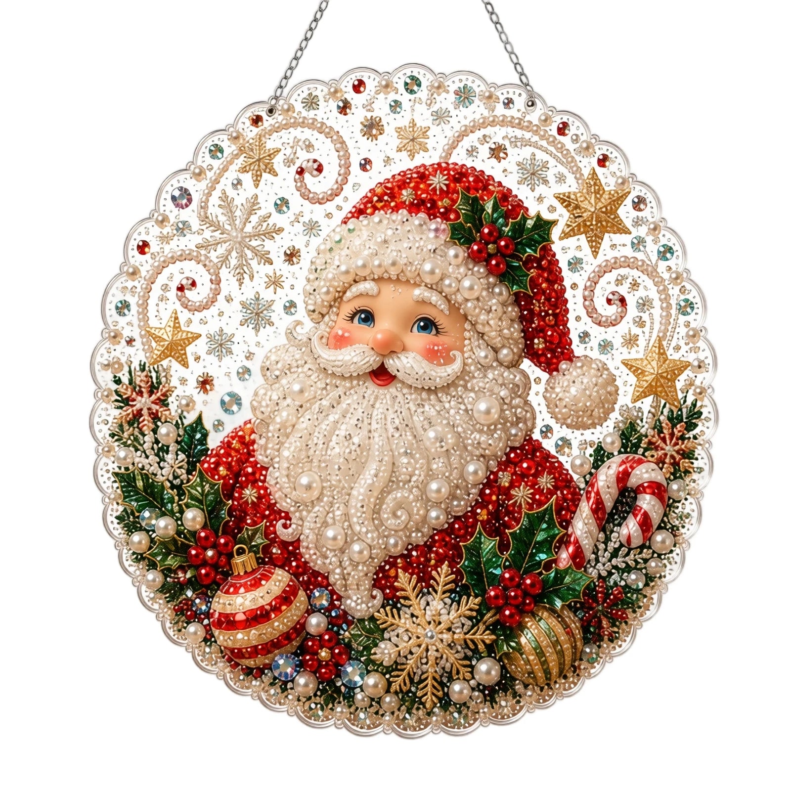 Christmas Scene Pearl and Diamond Hanging Handmade Material Kit DIY Set for Holiday Home Store Decor Creative Gift Qme D One Size
