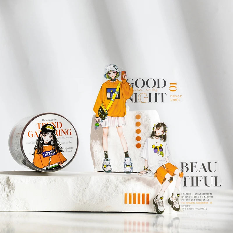 Trendy Character Outfit Washi Tape & Stickers | Scrapbook & Collage Decorations, Perfect for Gifts & Art Collections Qme