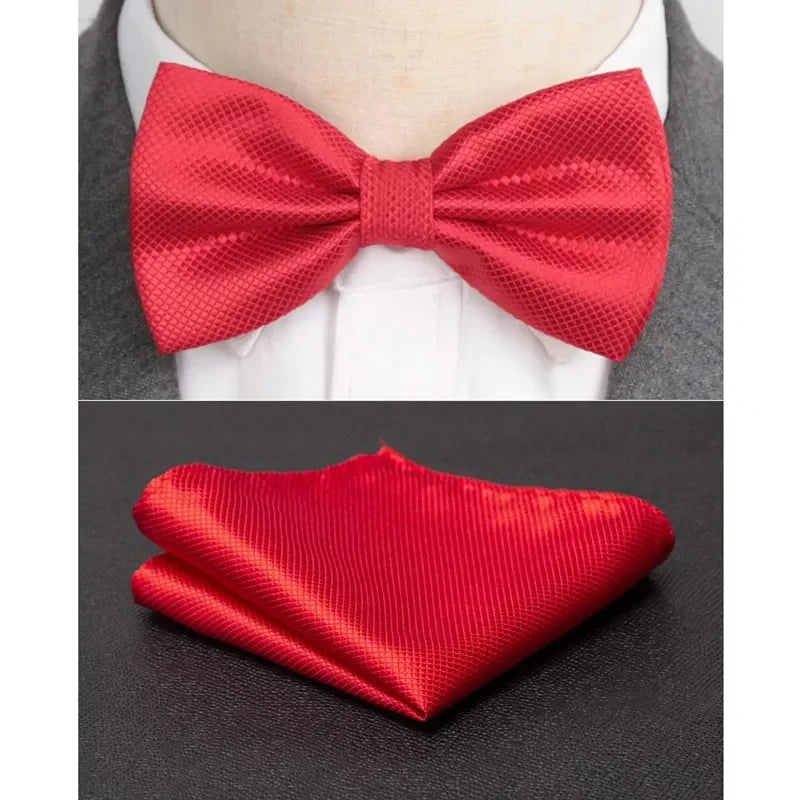 Men Bowtie Cravat Set Solid Fashion Butterfly Party Wedding Bow Ties Girls Formal Dress Tie Mens Bowknot Fashion Accessories Qme Red