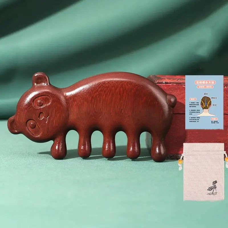 Eco-friendly Sandalwood Massage Comb 5 Tooth Panda Head Scalp Qme A2 No plug