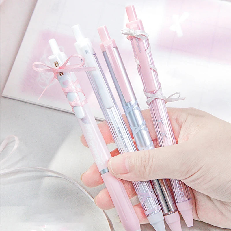 4-Piece Ballet Ribbon Gel Pen Set, Aesthetic Black Ink Neutral Pens, Ideal for Office, Study, Festival Gifts and Event Prizes Qme