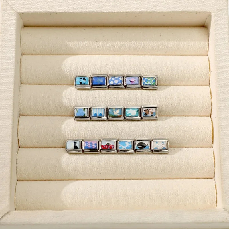 Wholesale Cute Cats Dogs Toy Bear Bird Animals Charm Bracelet Fit 9mm Bracelet Stainless Steel Italian Links Making DIY Jewelrys Qme