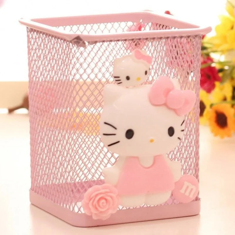 Cute Hello Kitty Metal Desktop Pen Holder Decorative Storage Box Qme