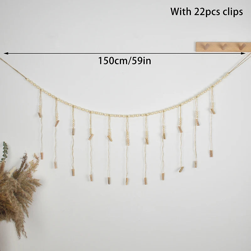 Photo Display Wall Hanging Decor Boho Home Decoration Wooden Beads Qme onesize