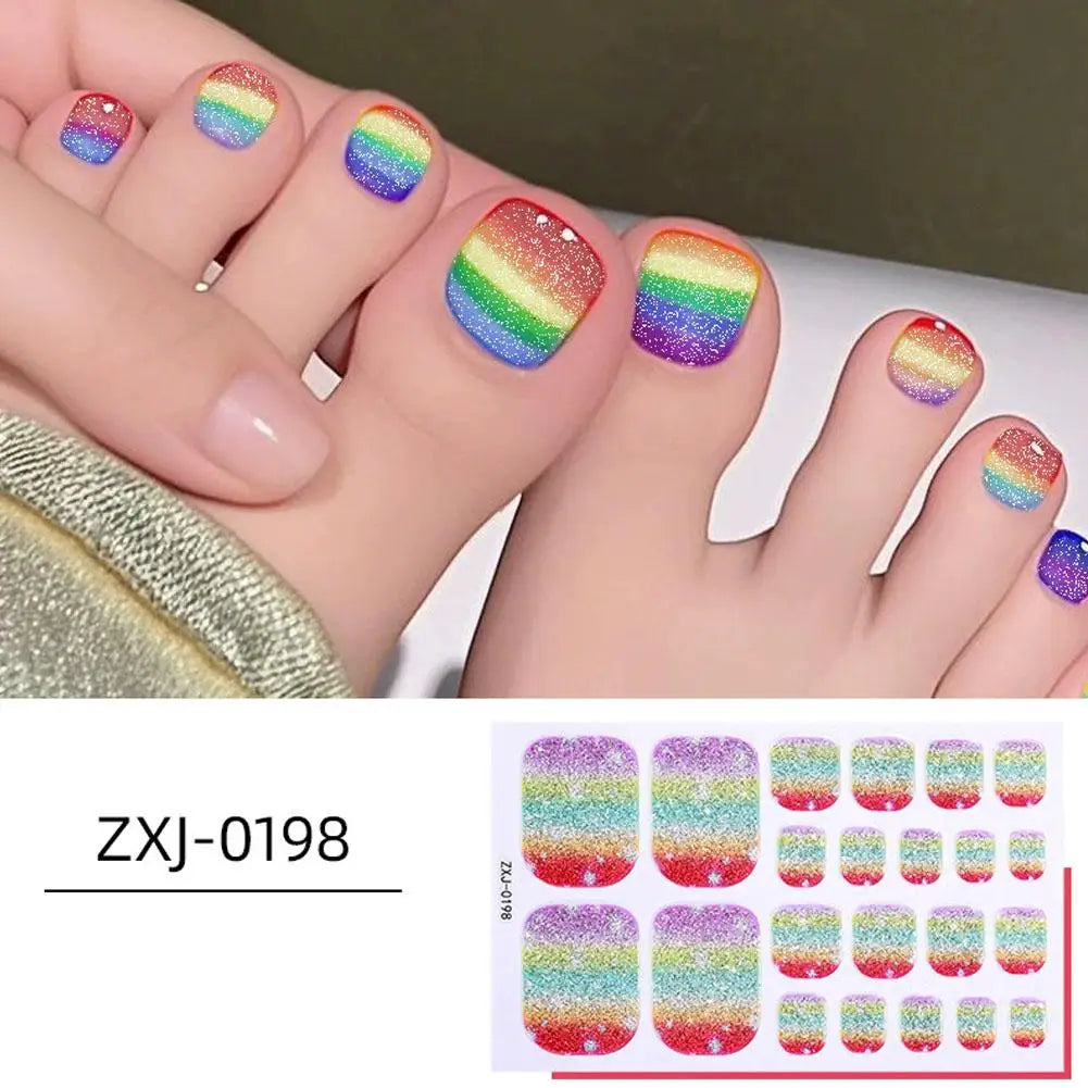 22 Srtips/sheet Toenail Semi Cured Gel Nail Wraps Long Lasting Full Cover Nail Gel Sticker Press on Nails Wraps Manicure Qme A CN