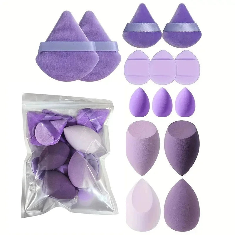 14pcs Makeup Sponge Puff Set Velvet Triangel Powder Puff Beauty Egg Mini Finger Cosmetic Puff For Loose Powder Foundation Cream Qme 14pcs purple