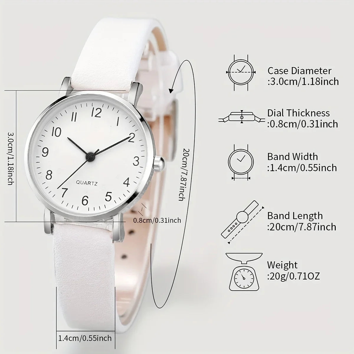 2pcs/set Casual Fashion Quartz Watch Analog PU Leather Wrist Watch & Bracelet, Gifts For Women Her Qme