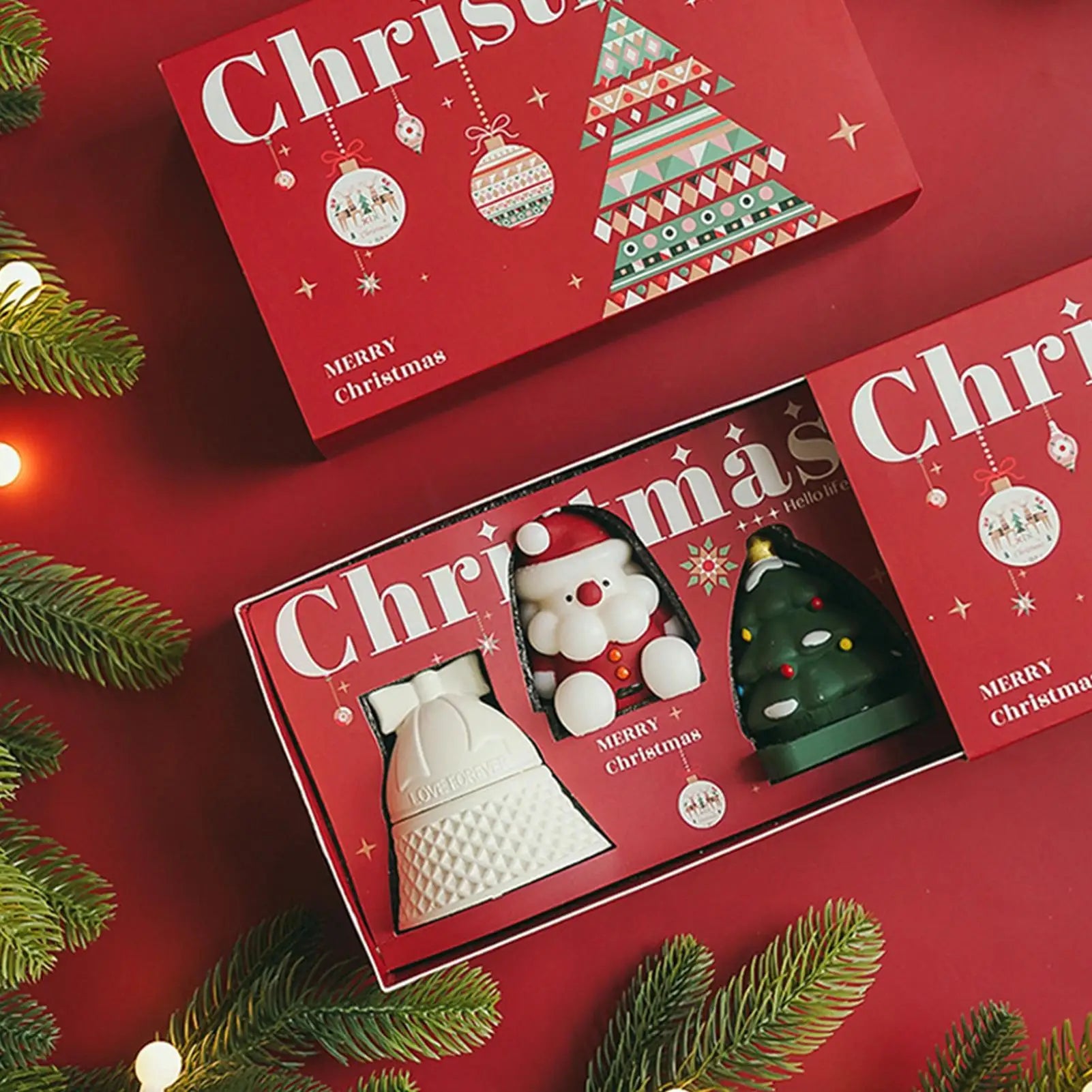 Christmas Tree Scented Candles 3 Pieces Bell Shaped Santa Claus Christmas Tree Home Decor Luxury Scented Candle Table Qme