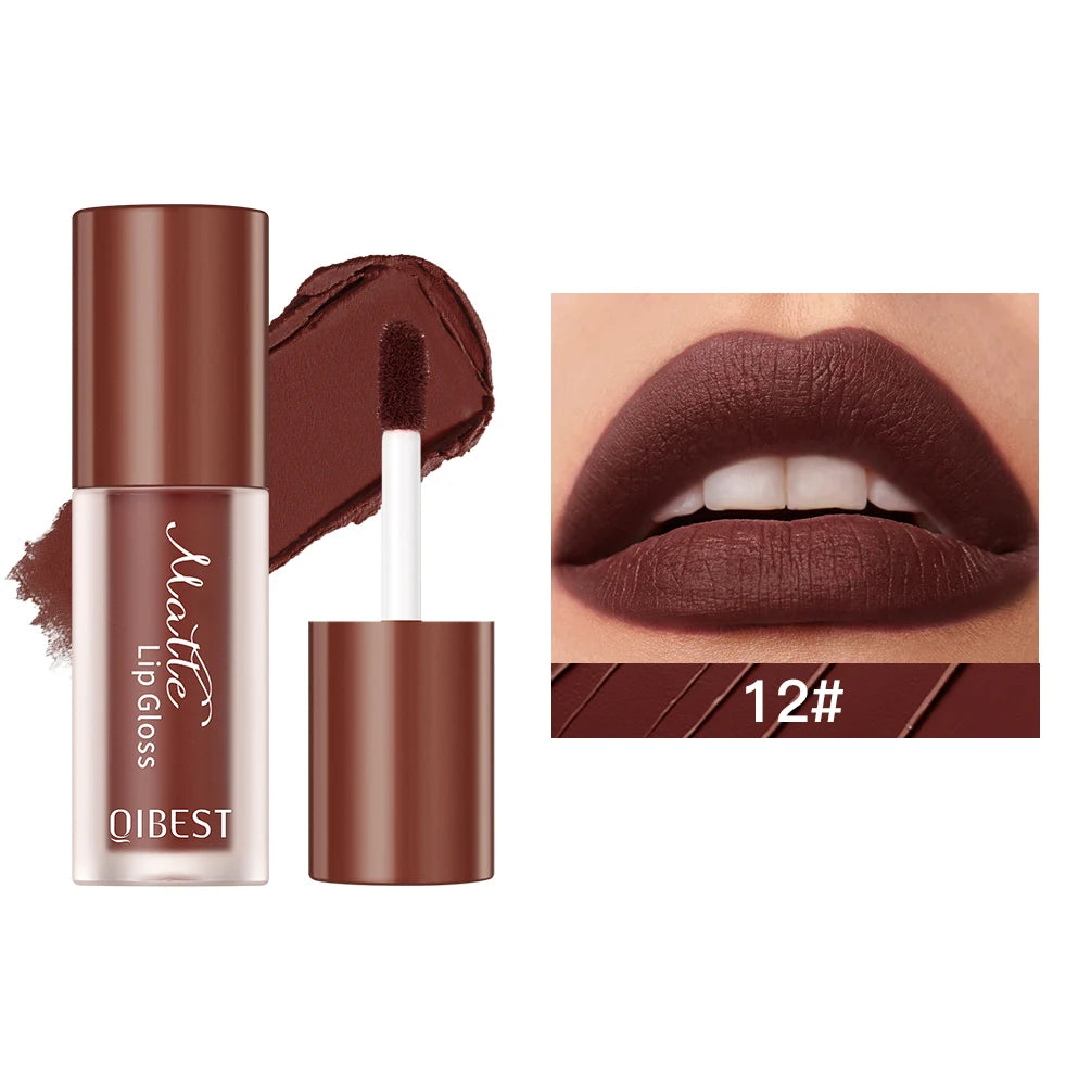 QIBEST 12 Color Liquid Lipstick Matte Velvet Lipgloss Waterproof Long-Lasting High Pigmented Lip Glaze Tint Cosmetics For Women Qme 12