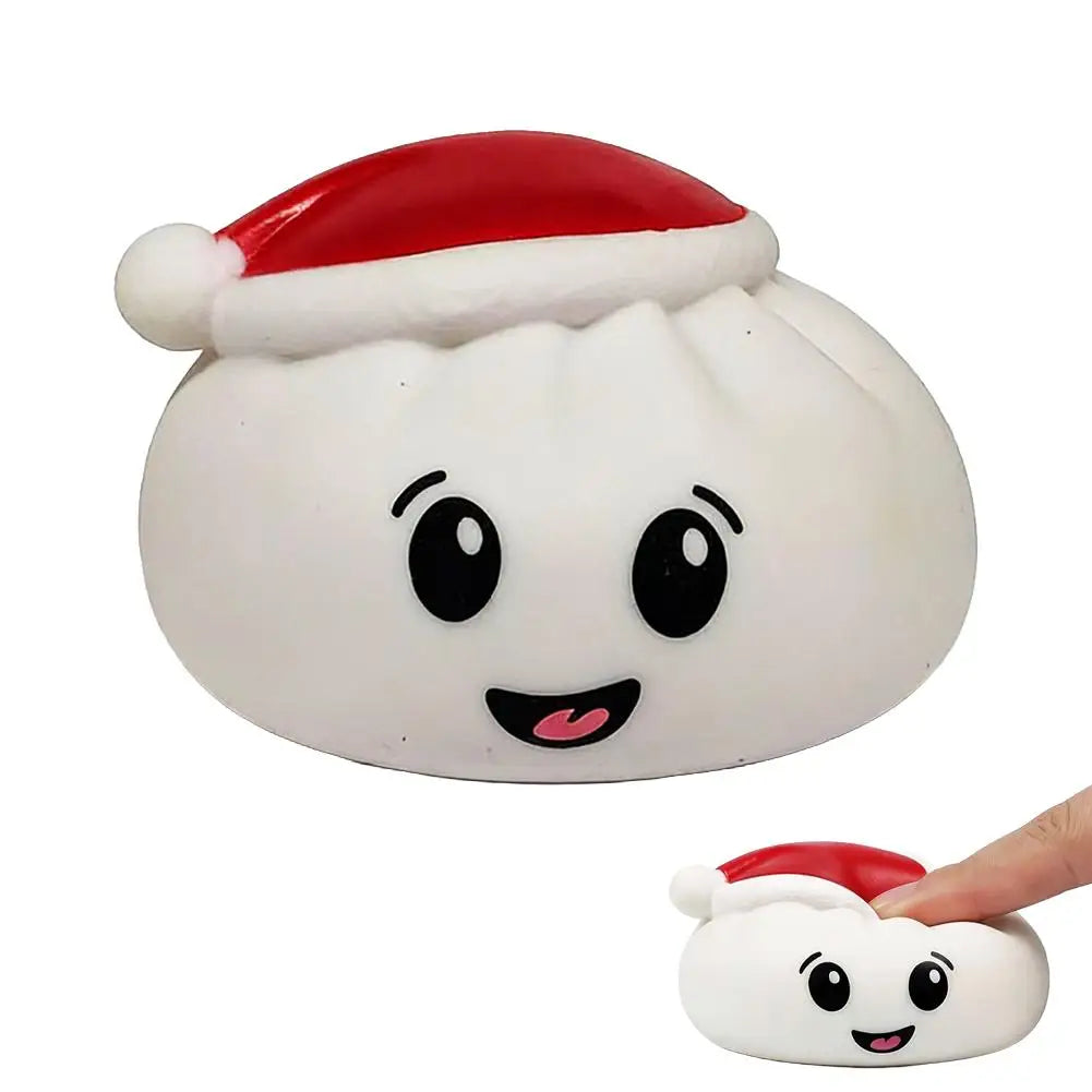 Christmas Hat Bun Squishy Toy Stress Relief Squeeze Funny Sound PVC Qme White