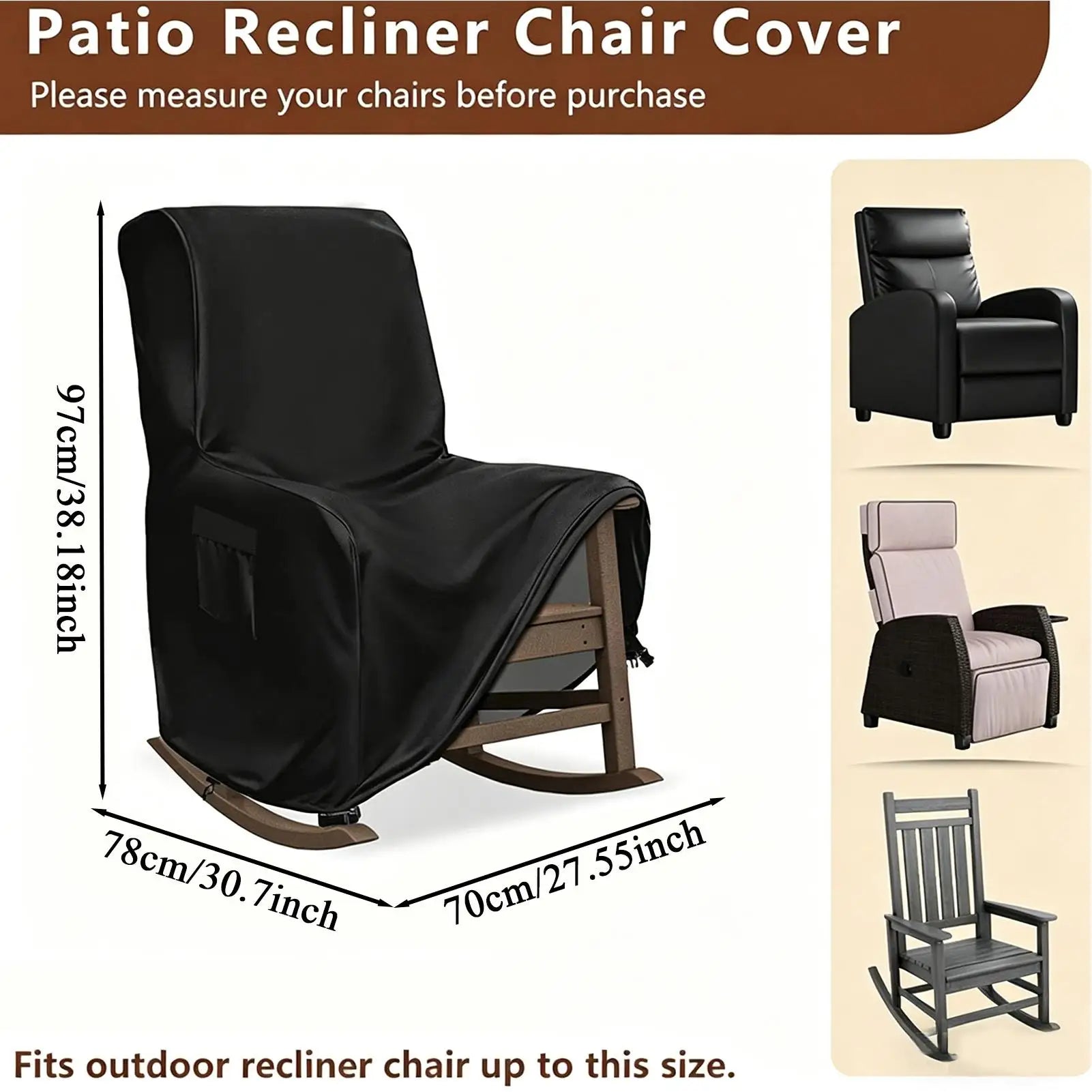 Rocking Chair Cover Outdoor Recliner Protector Heavy Duty Furniture Cover for Patio Lawn Backyard Porch Balcony Garden Camping Qme