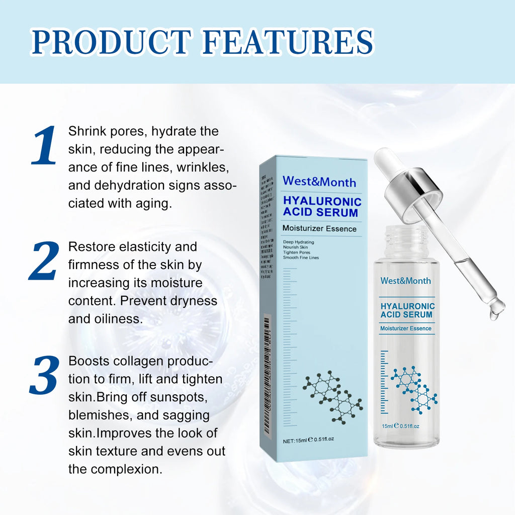 Hyaluronic Acid Facial Serum Fade Fine Line Wrinkle Shrink Pores Tightening Nourishing Deep Moisturizing Facial Skin Essence Qme