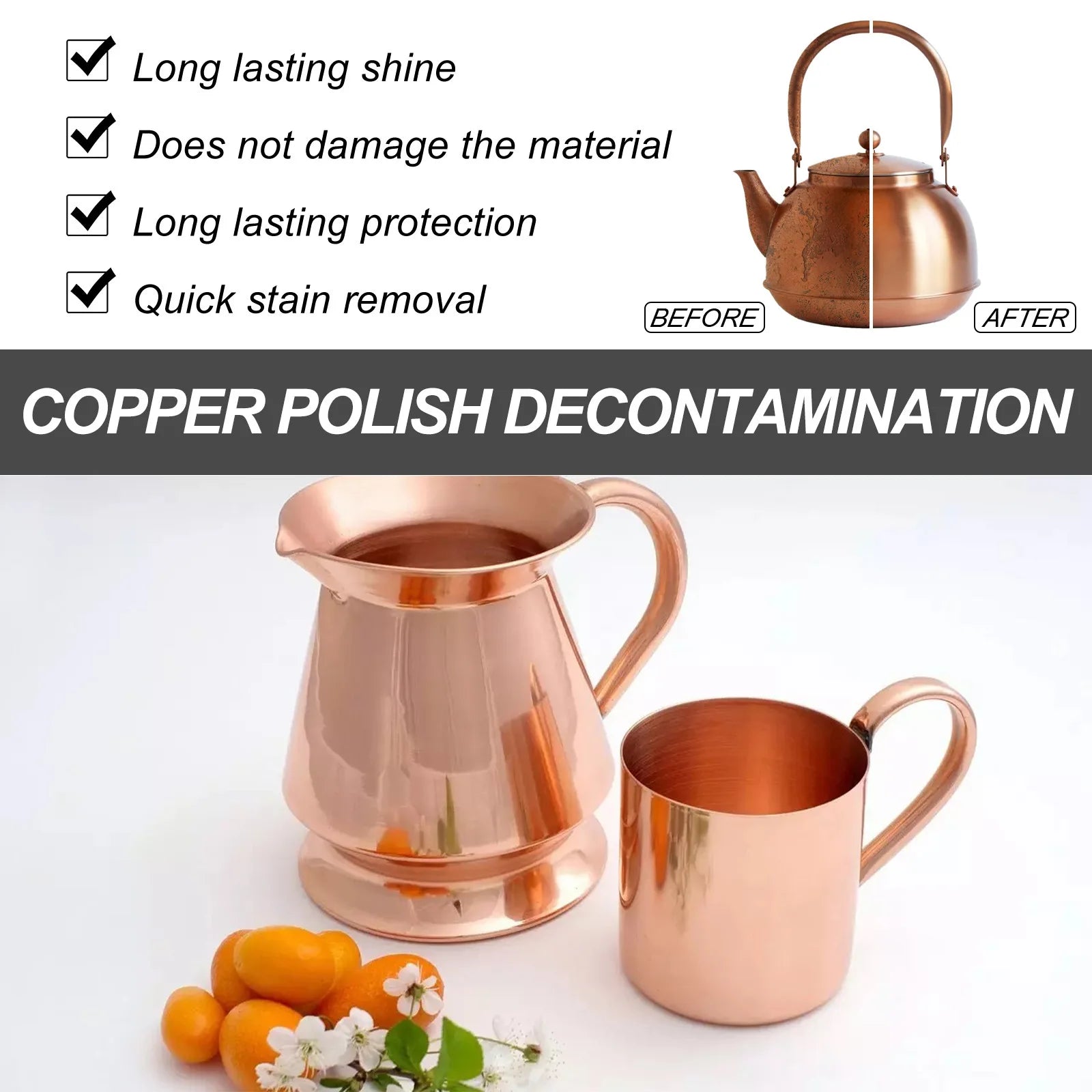 Brass and Copper Tarnish Remover Harmless Non-abrasive Metal Polish Cleaner for Fences Taps Colorful Steel Tiles Qme