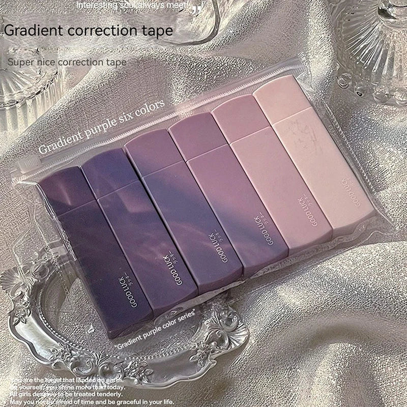 6Pcs High Appearance White Correction Tape Fast Clean Smooth Writing Tear Resistant Correction Tape Office School Stationery Qme Small-purple