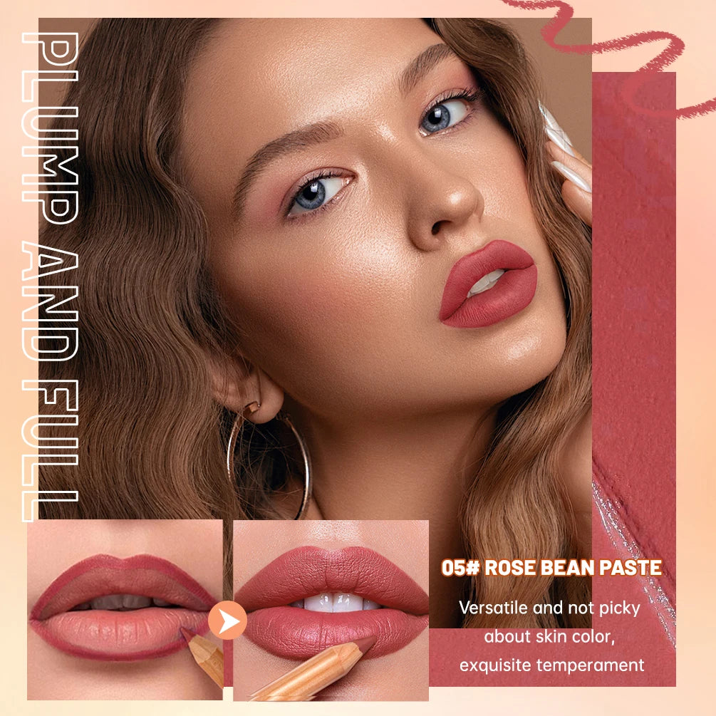QIBEST 12Pcs/Set Matte Lip Liner Pencil Lip Outline Contouring Lasting Lipstick High Pigment Not Easy Fade Velvet Fine Lipliner Qme