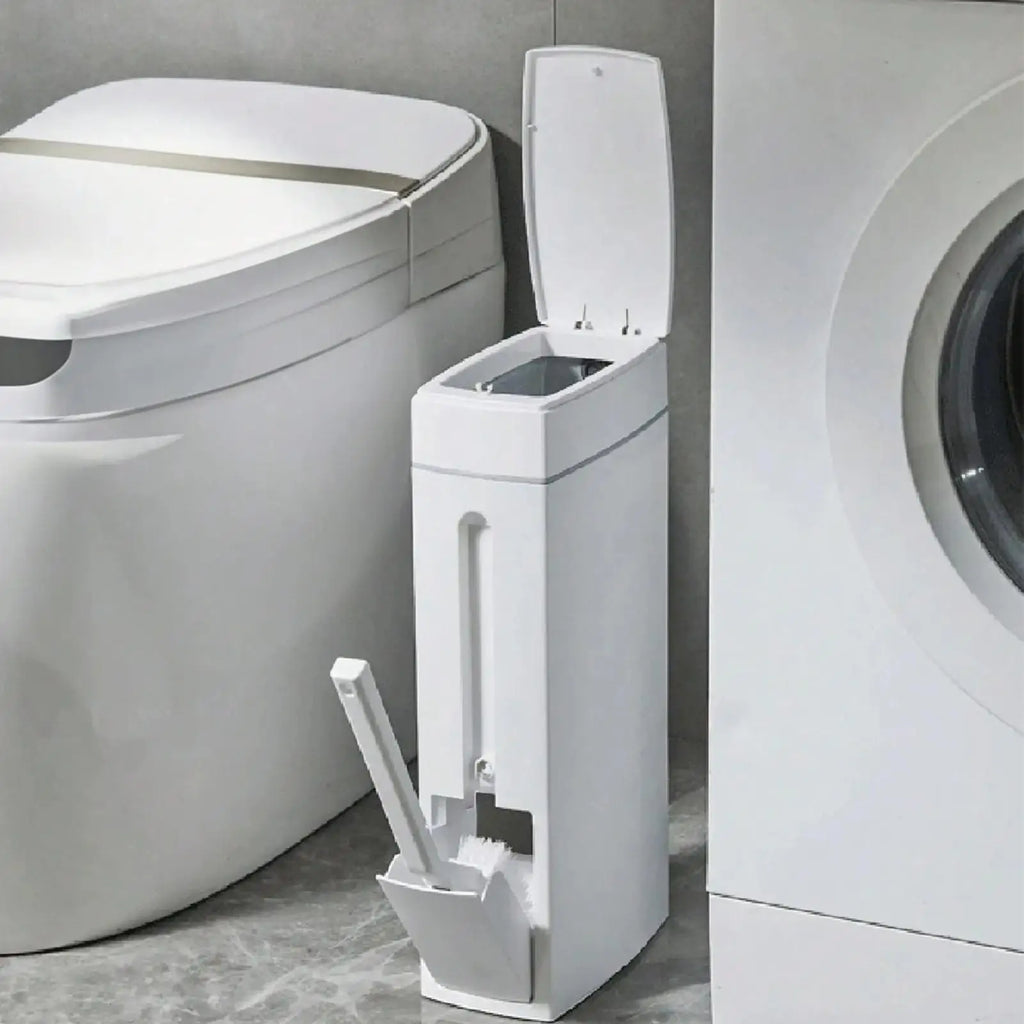 Trash Can Bathroom Trash Can Toilet Brush Combo Save Space Small Trash Can Lid Bathroom Accessories Narrow Garbage Can Qme