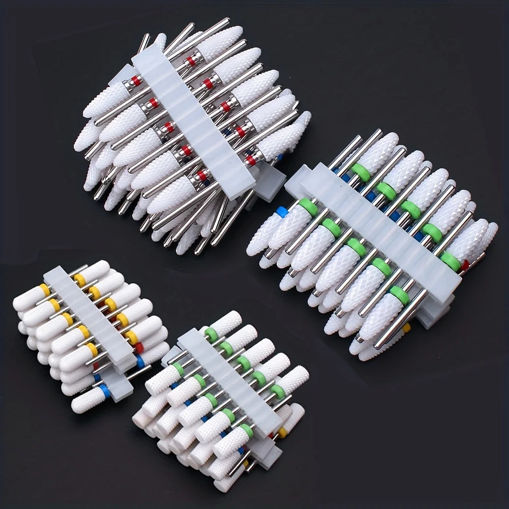 10pcs Ceramic Nail Drill Bits Set Milling Cutter For Electric Manicure Bit Flame Corn Files Pedicure Machine Polish Accessories Qme