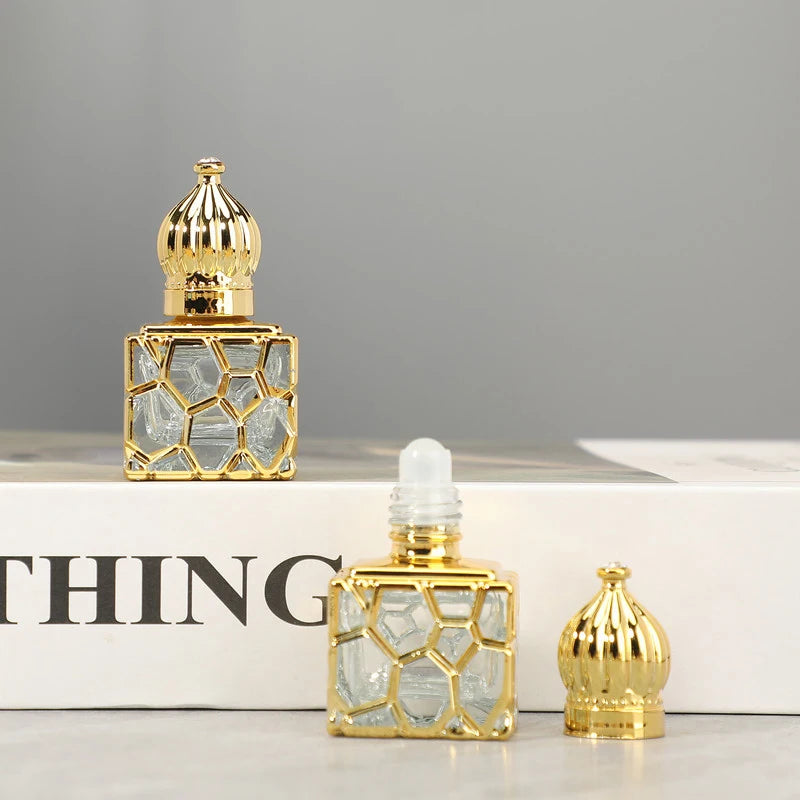Cube Gold Glass Bottle Empty Cosmetic Containers Travel Portable Qme