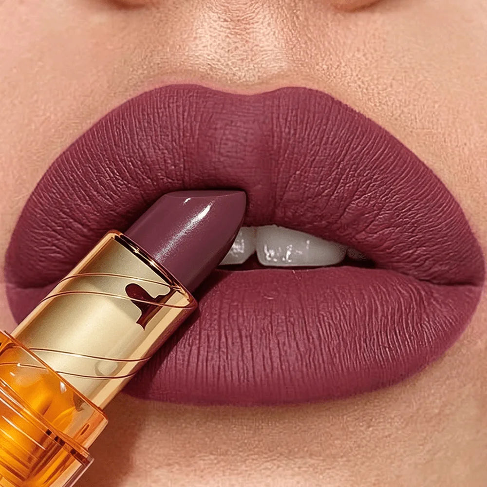 JUJU DREAM Amber Transparent Tube Matte Lipstick Retro Grape Purple Qme
