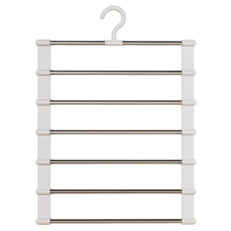 Foldable Pants Hanger Multi Layer Non Slip Clips Space Saving Closet Organizer for Trousers Storage Collapsible Hanging System Qme white-7 strokes
