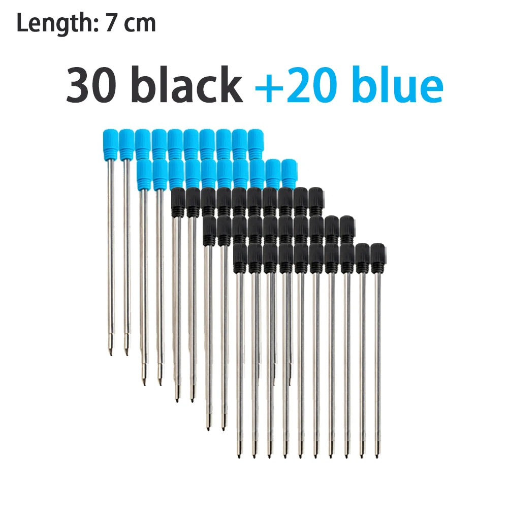 30/50/100 Pcs 7/8.2/11.5cm Ballpoint Pen Refills 0.7mm Medium Tip Blue Black Ink Refill Rods Office Student Writing Stationery Qme 7cm-30black 20blue