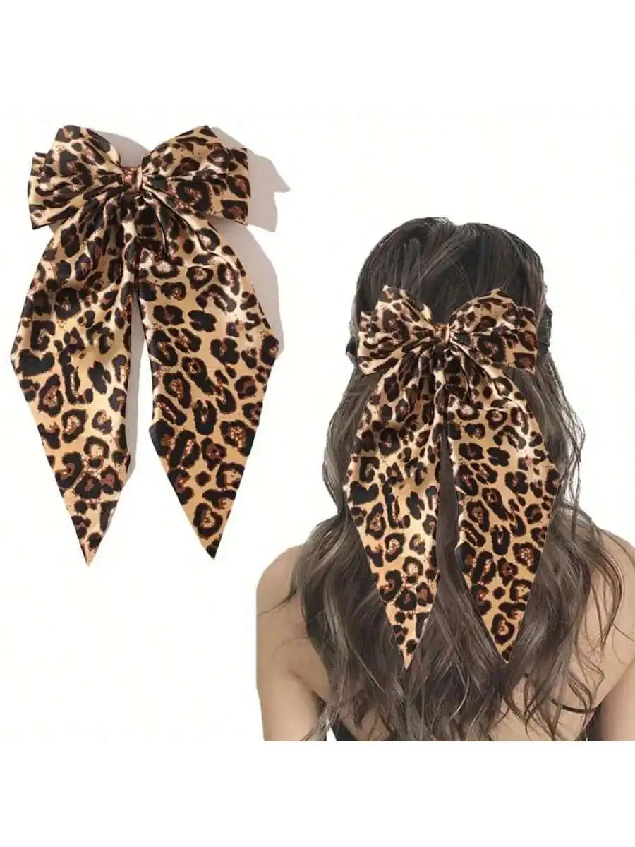 1 Black Hairpin Leopard Print Combination Girls Bow Hair Clips Qme leopard print