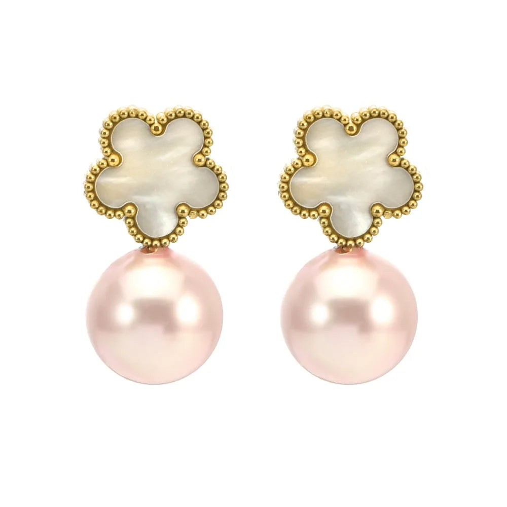 Stainless Steel Plum Blossom Flower Five Leaf Flower Pearl Drop Earrings Fashion for Women Party Jewelry Clover Daily Wear Qme 4