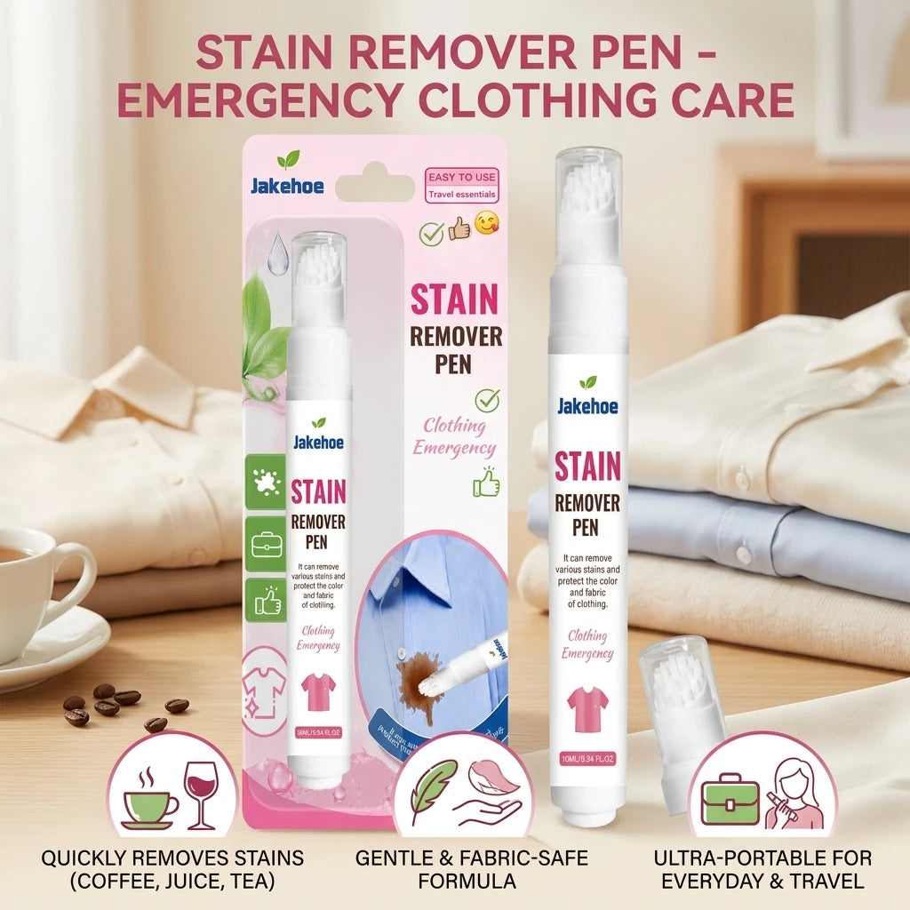 JAKEHOE Portable Clothing Stain Remover Pen Eliminate Coffee & Oil Stain Reduce Odor Mild No-Rinse Emergency Fabric Spot Cleaner Qme