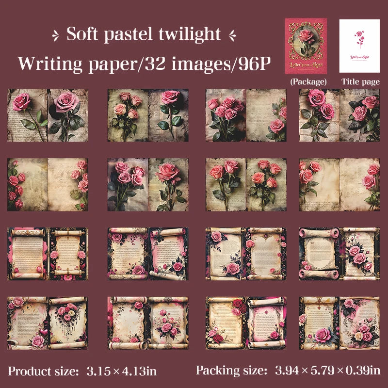 32Sheets Vintage Rose Theme Background Paper for Scrapbooking, Card Making, Junk Journal, Collage, Gift Wrapping Craft Paper Qme 4