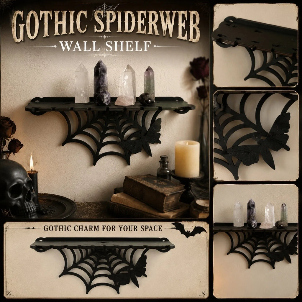 Gothic Style Wooden Spider Wed Wall Shelf for Bedroom Living Room Storage Rack Halloween Party Decorative Props Qme