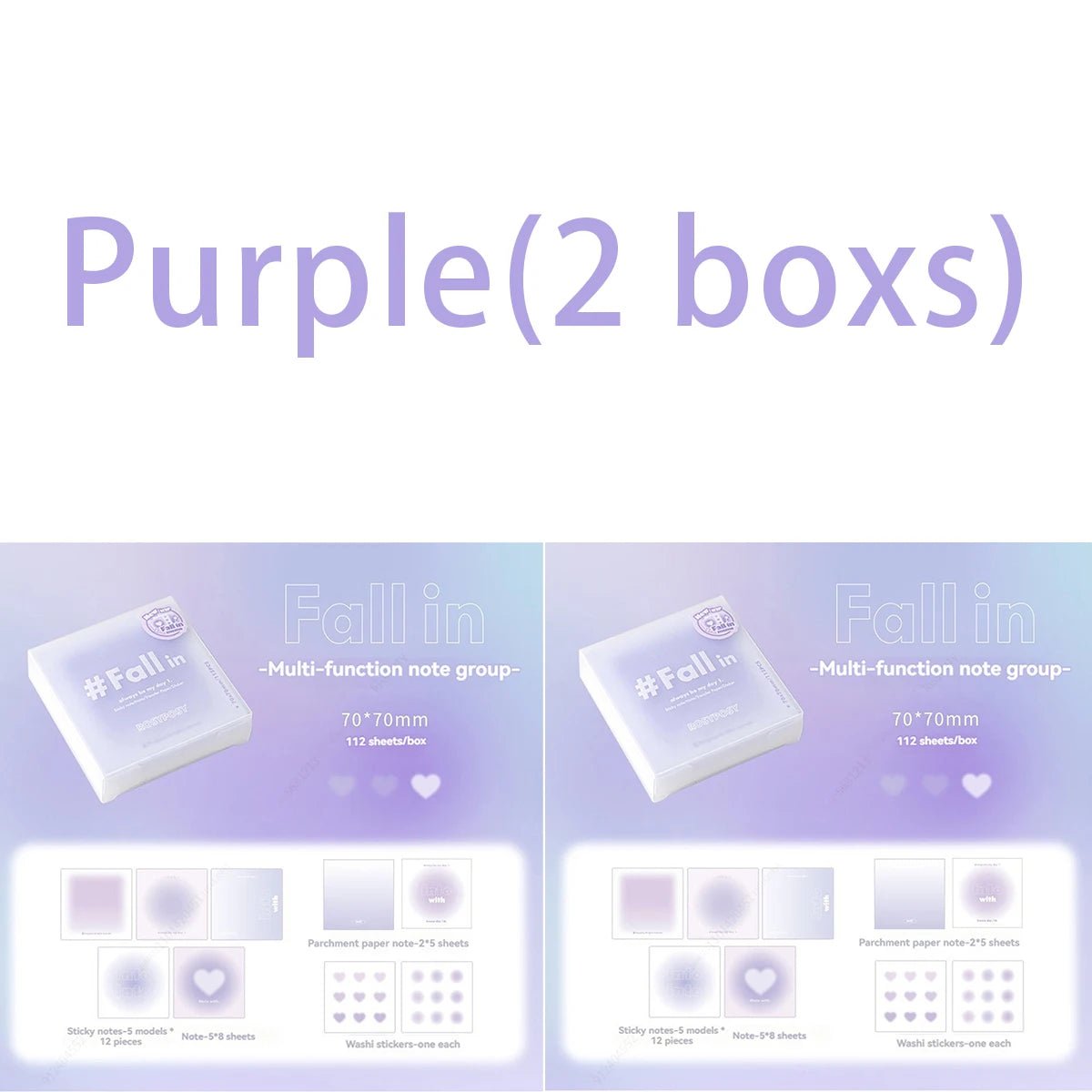 112 Sheets Multifunctional Self-Adhesive Sticky Notes Portable Notepad Easy To Paste Student Office Memo Stationery Supplies Qme 2 boxs Purple