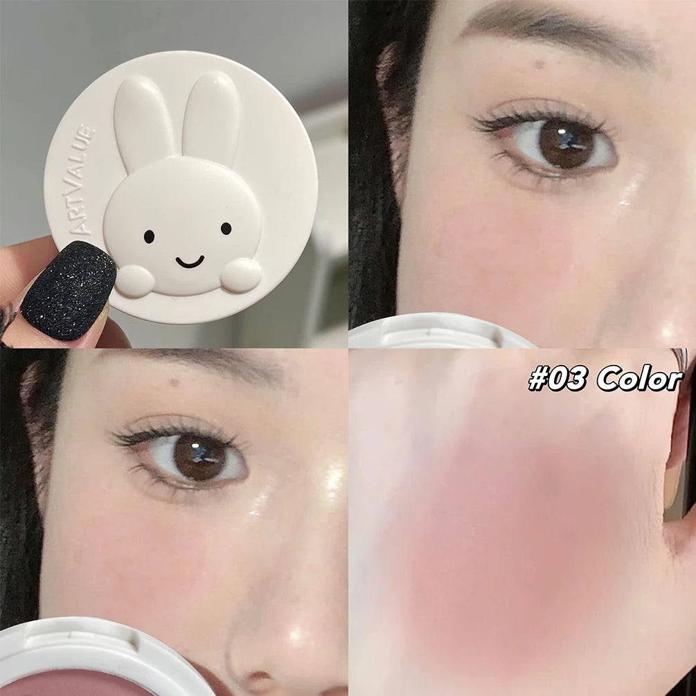 Monochrome Blush Palette Matte Peach Rouge Cute Bunny Rose Red Cheek Tint Blusher Powder Natural Face Contouring Shadow Makeup Qme 03